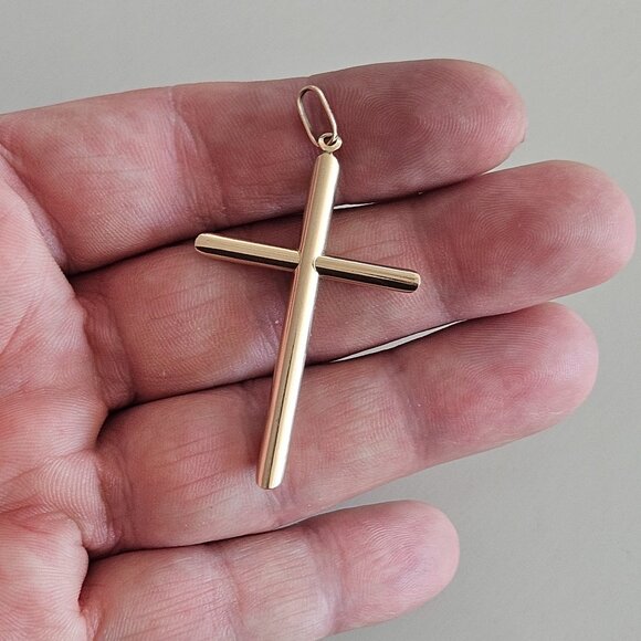 Vintage Solid 10k Yellow Gold 3D 2.25" Cross Pendant Christian - Picture 1 of 5